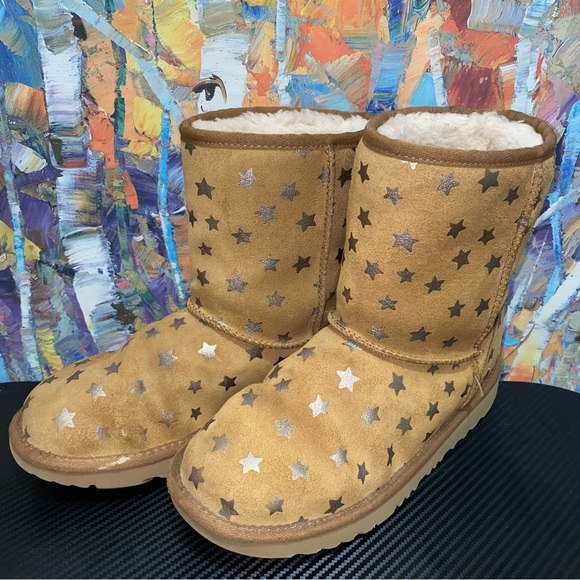 UGG Other - UGG Boots Size 6 Youth Brown Kids Short II Stars Suede Sheepskin Australian Wool